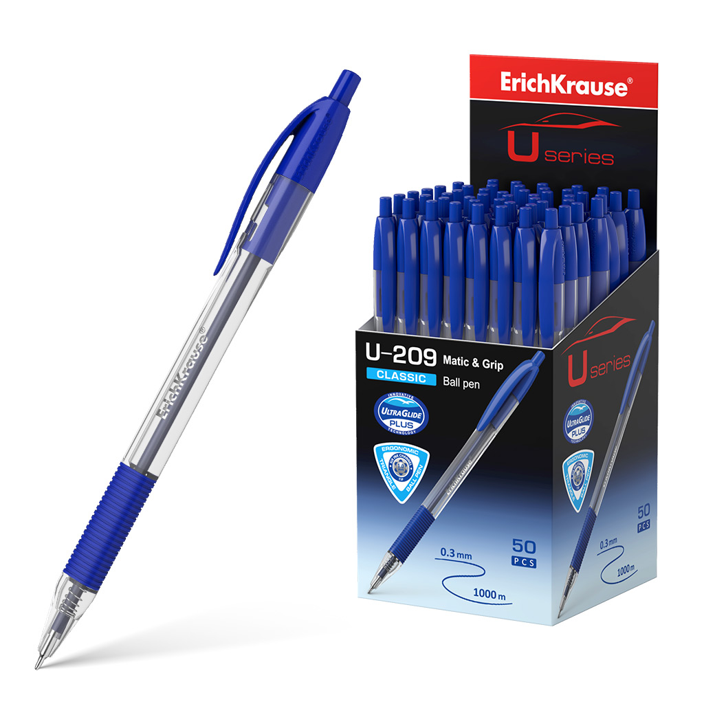 Ручка шариковая автоматическая ErichKrause® U-209 Classic Matic&Grip 1.0, Ultra Glide Technology, цвет чернил синий 