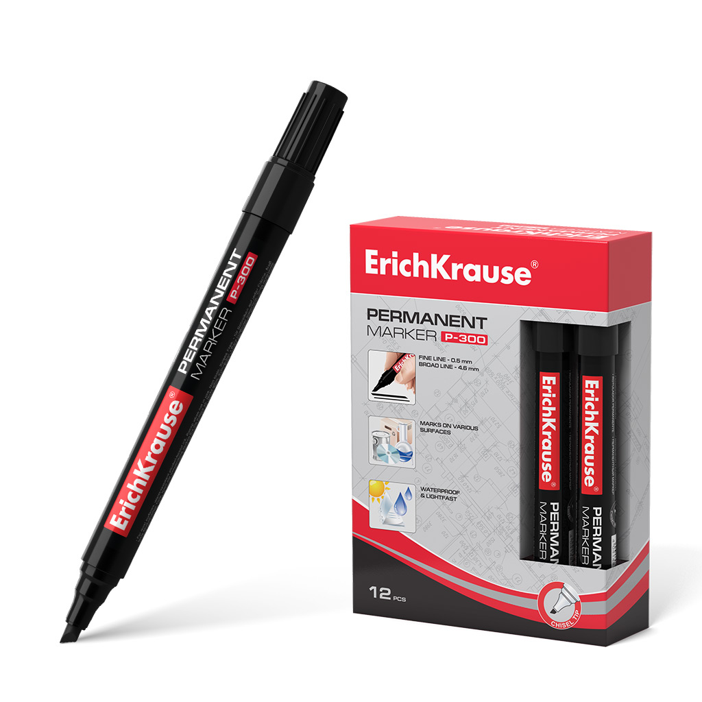 Перманентный маркер ErichKrause®  P-300, цвет чернил черный 