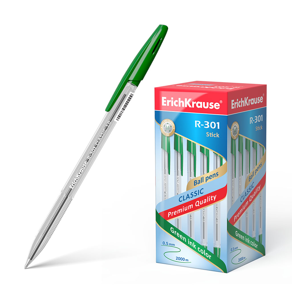 Ручка шариковая ErichKrause® R-301 Classic Stick 1.0, цвет чернил зеленый 