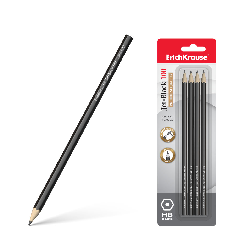 Чернографитный шестигранный карандаш ErichKrause® Jet Black 100 HB 