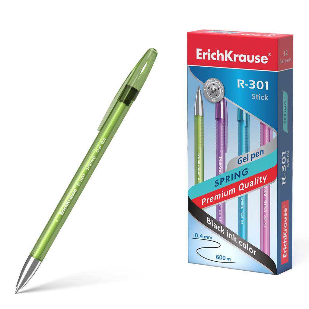 Ручка гелевая ErichKrause® R-301 Spring Gel Stick 0.5, цвет чернил черный 