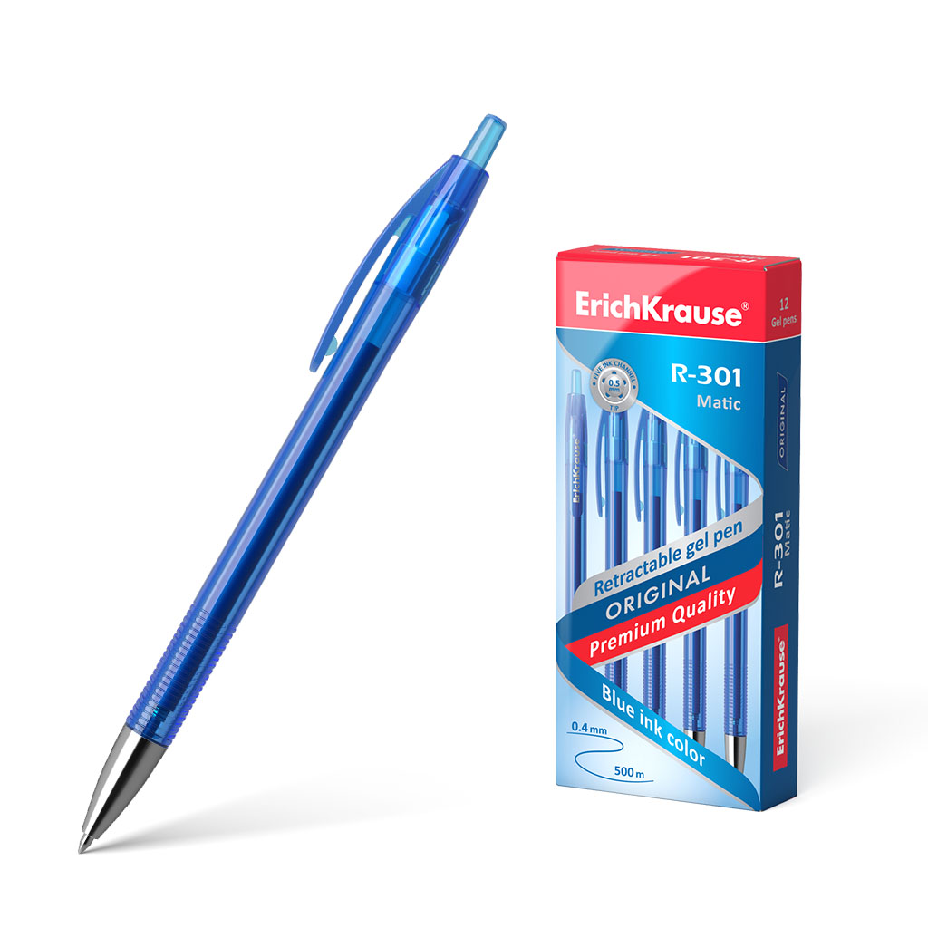 Ручка гелевая автоматическая ErichKrause® R-301 Original Gel Matic 0.5, цвет чернил синий 