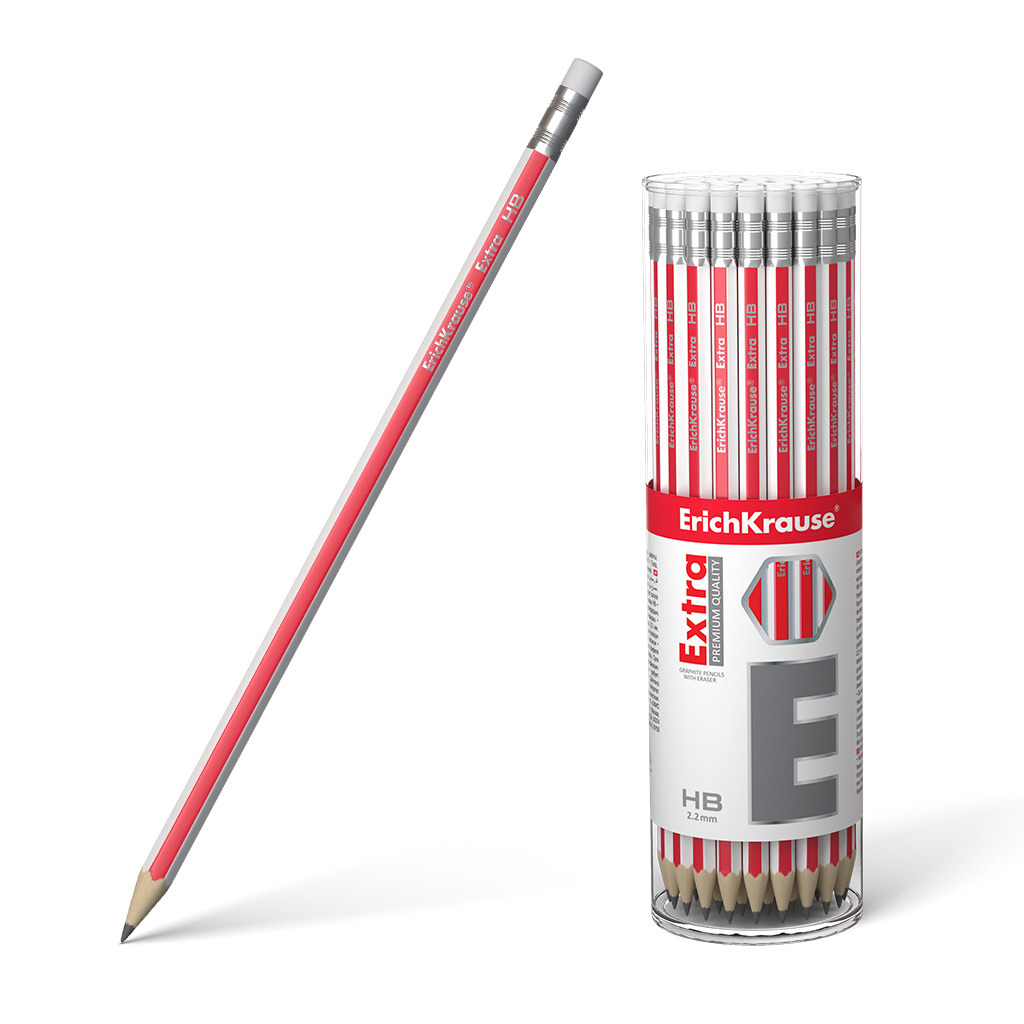 Чернографитный шестигранный карандаш с ластиком ErichKrause® Extra HB 