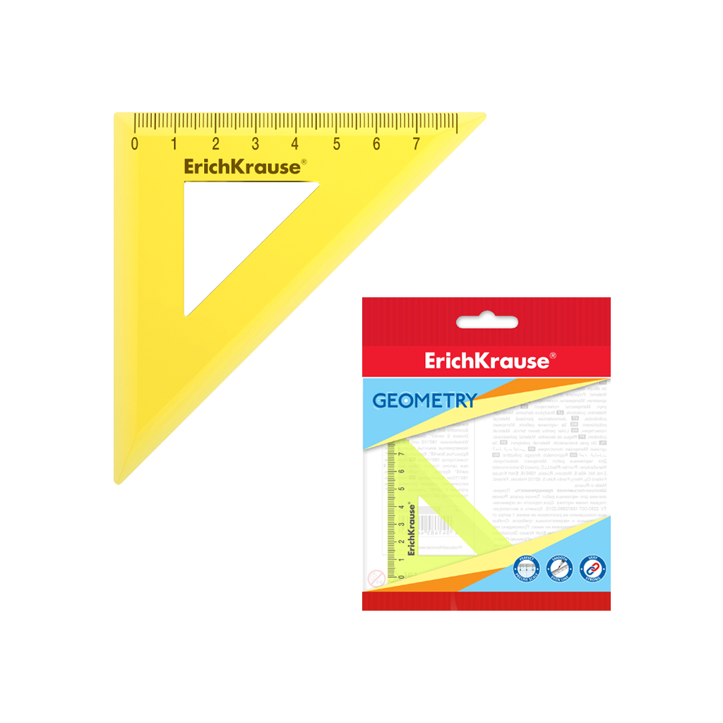 Угольник пластиковый ErichKrause® Neon, 45°/7см, желтый, во флоупаке