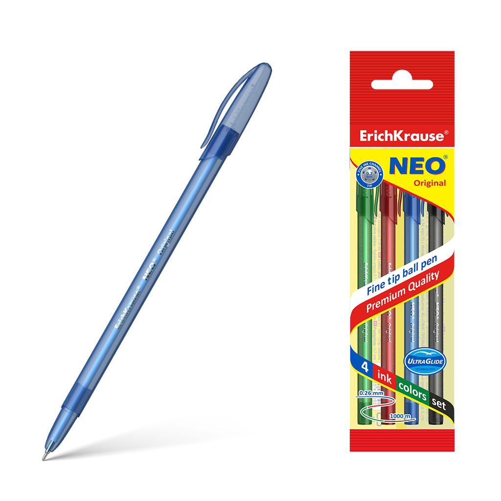 Ручка шариковая ErichKrause® Neo® Original, цвет чернил: синий, черный, красный, зеленый 
