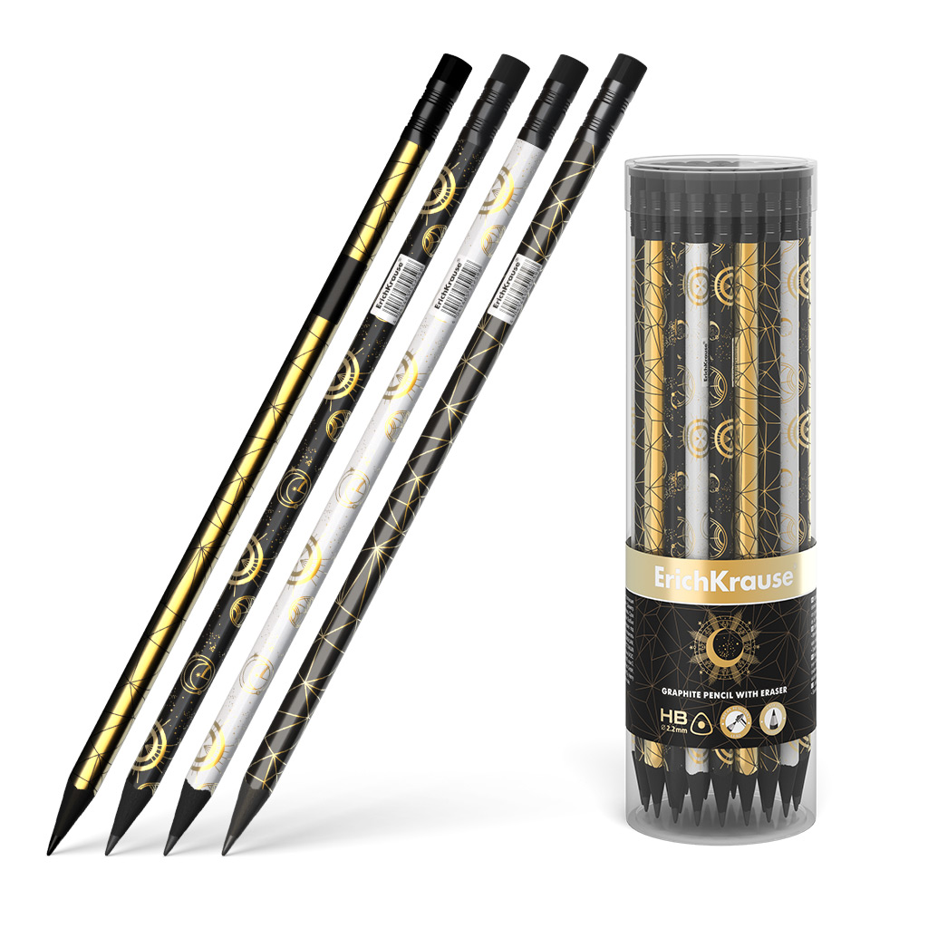 Чернографитный трехгранный карандаш с ластиком ErichKrause® Magic Sky HB 