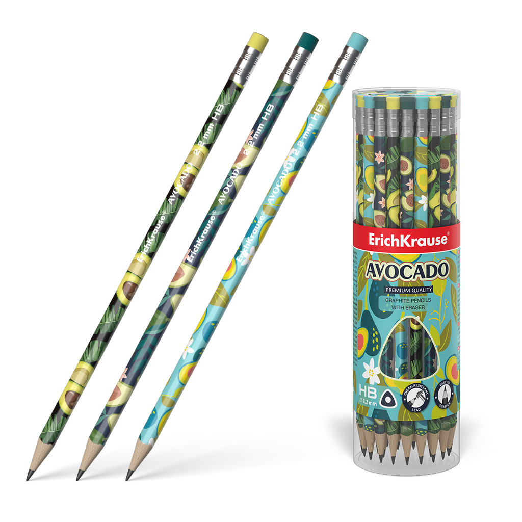 Чернографитный трехгранный карандаш с ластиком ErichKrause® Avocado HB 