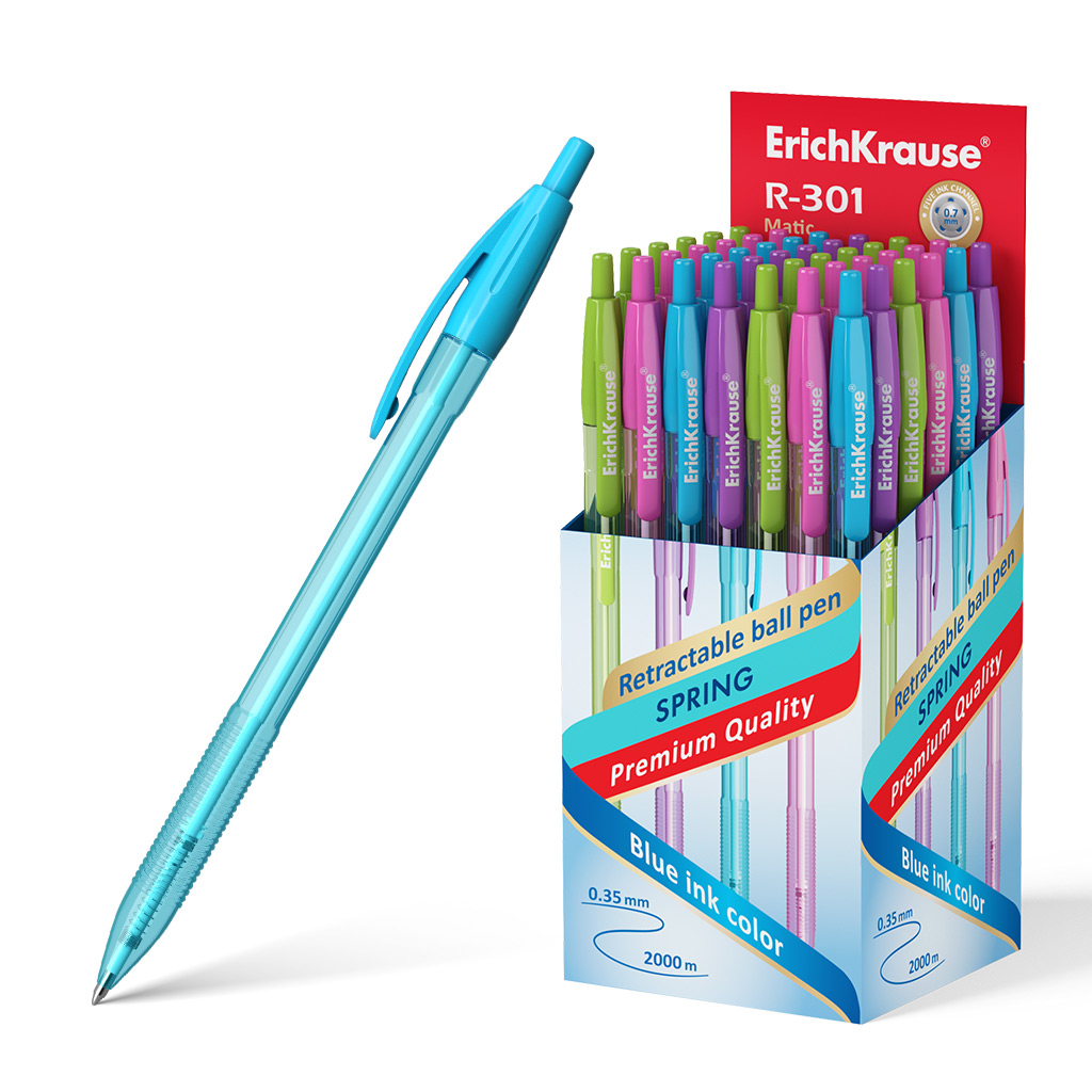 Ручка шариковая автоматическая ErichKrause® R-301 Spring Matic 0.7, цвет чернил синий 