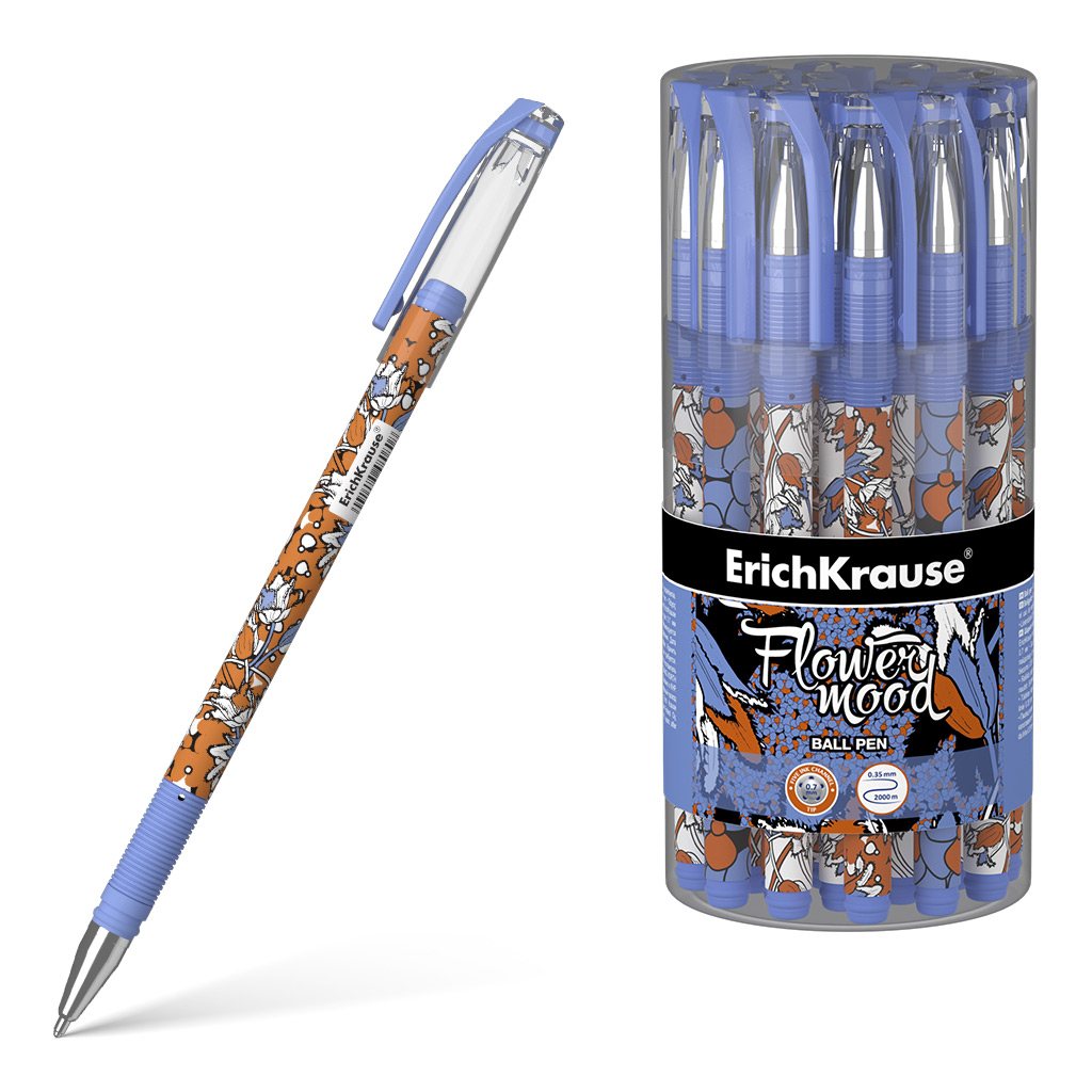 Ручка шариковая ErichKrause® Tulips Stick, цвет чернил синий 