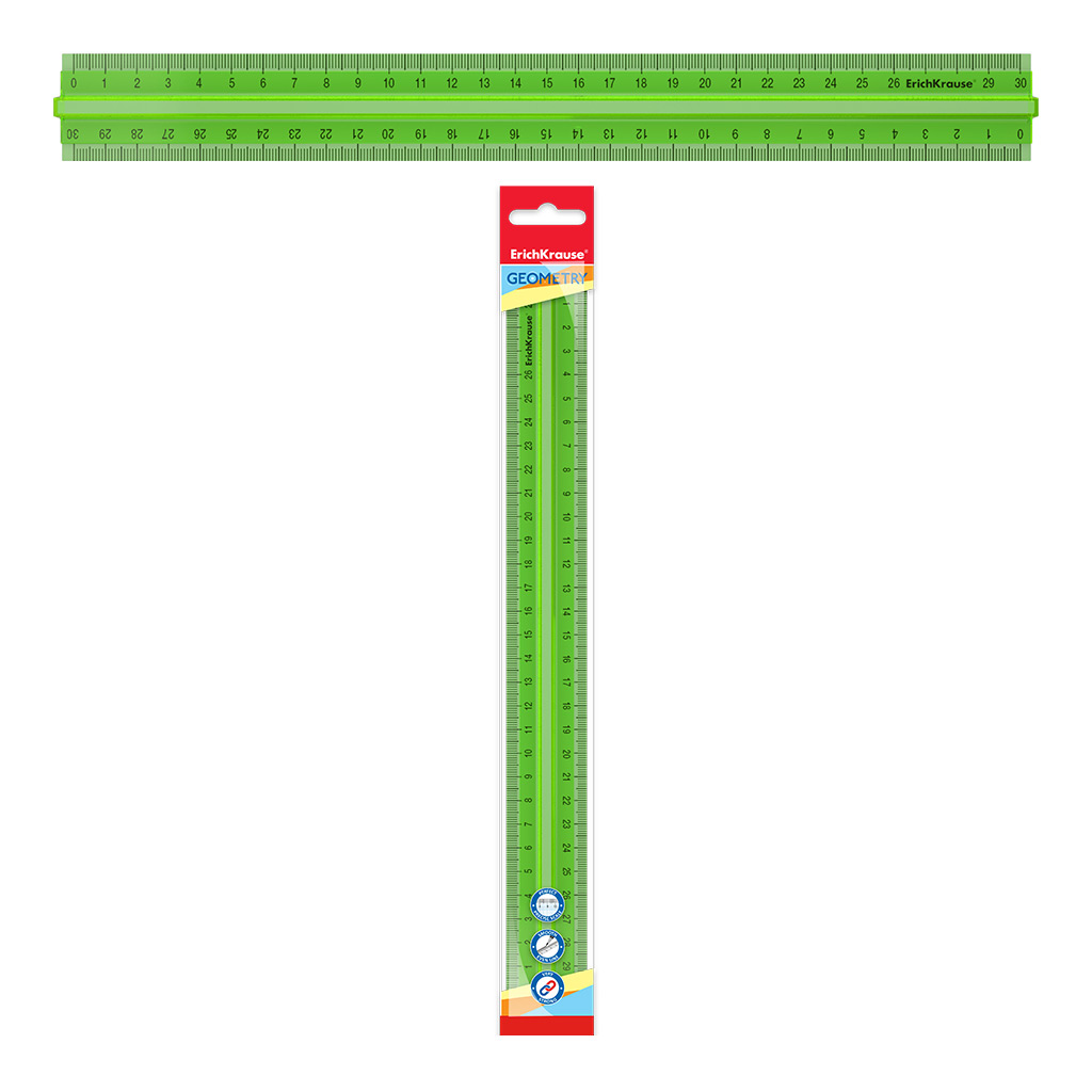Линейка с держателем пластиковая ErichKrause® Neon, 30см, зеленая, во флоупаке