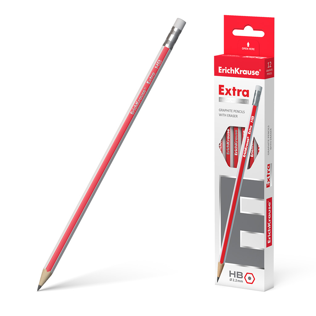 Чернографитный шестигранный карандаш с ластиком ErichKrause® Extra HB 
