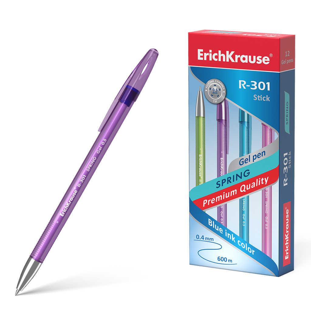 Ручка гелевая ErichKrause® R-301 Spring Gel Stick 0.5, цвет чернил синий 