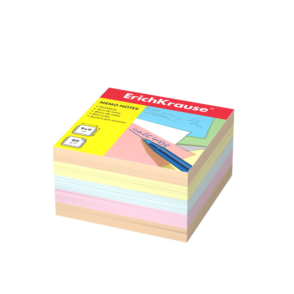 Бумага для заметок ErichKrause®, 90x90x50 мм, 4 цвета