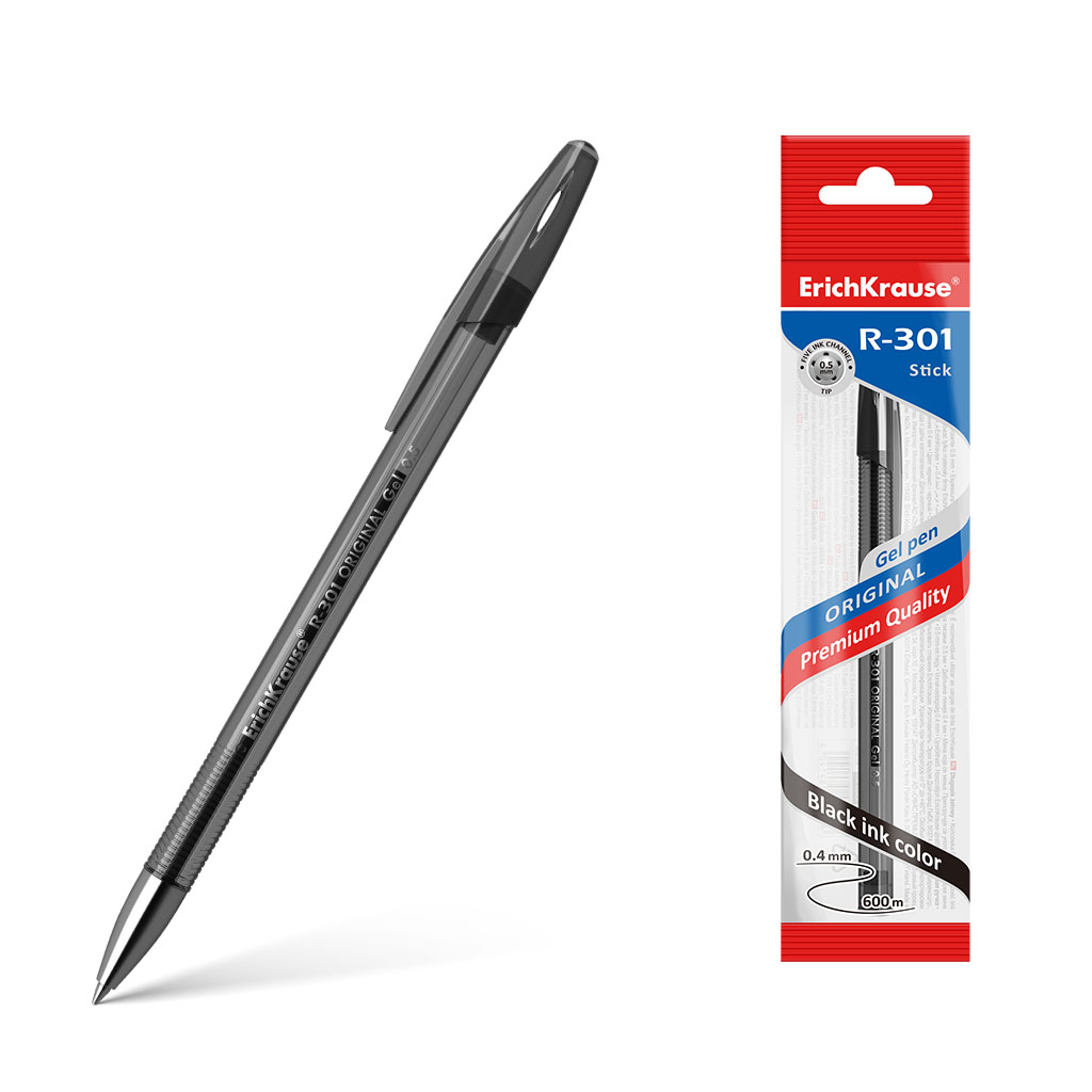 Ручка гелевая ErichKrause® R-301 Original Gel Stick 0.5, цвет чернил черный (в пакете по 1 шт.)