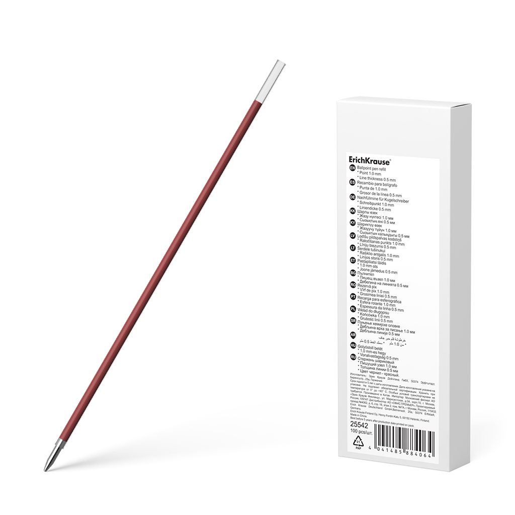 Стержень шариковый 1.0 ErichKrause®, 140 мм, для ручек R-301 Stick, цвет чернил красный 