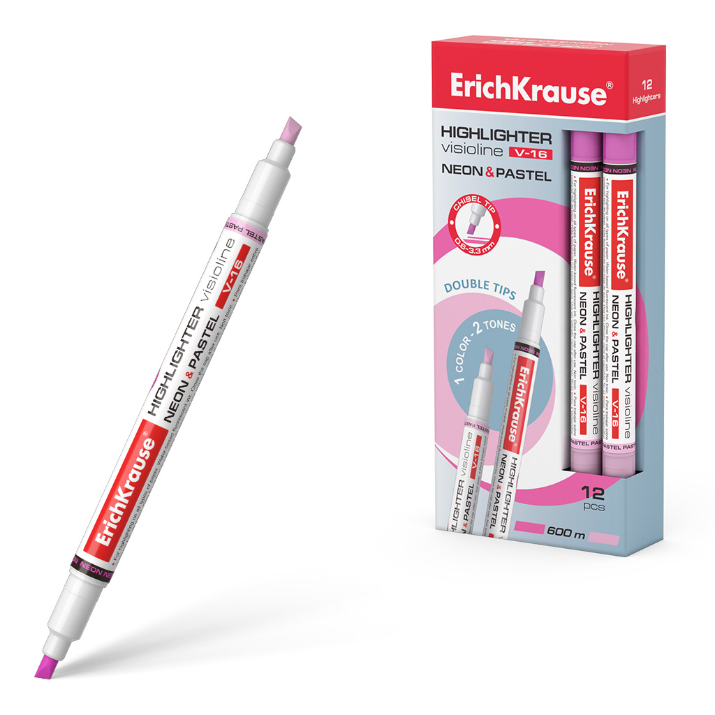 Текстмаркер ErichKrause® Visioline V-16 Neon+Pastel, цвет чернил розовый 