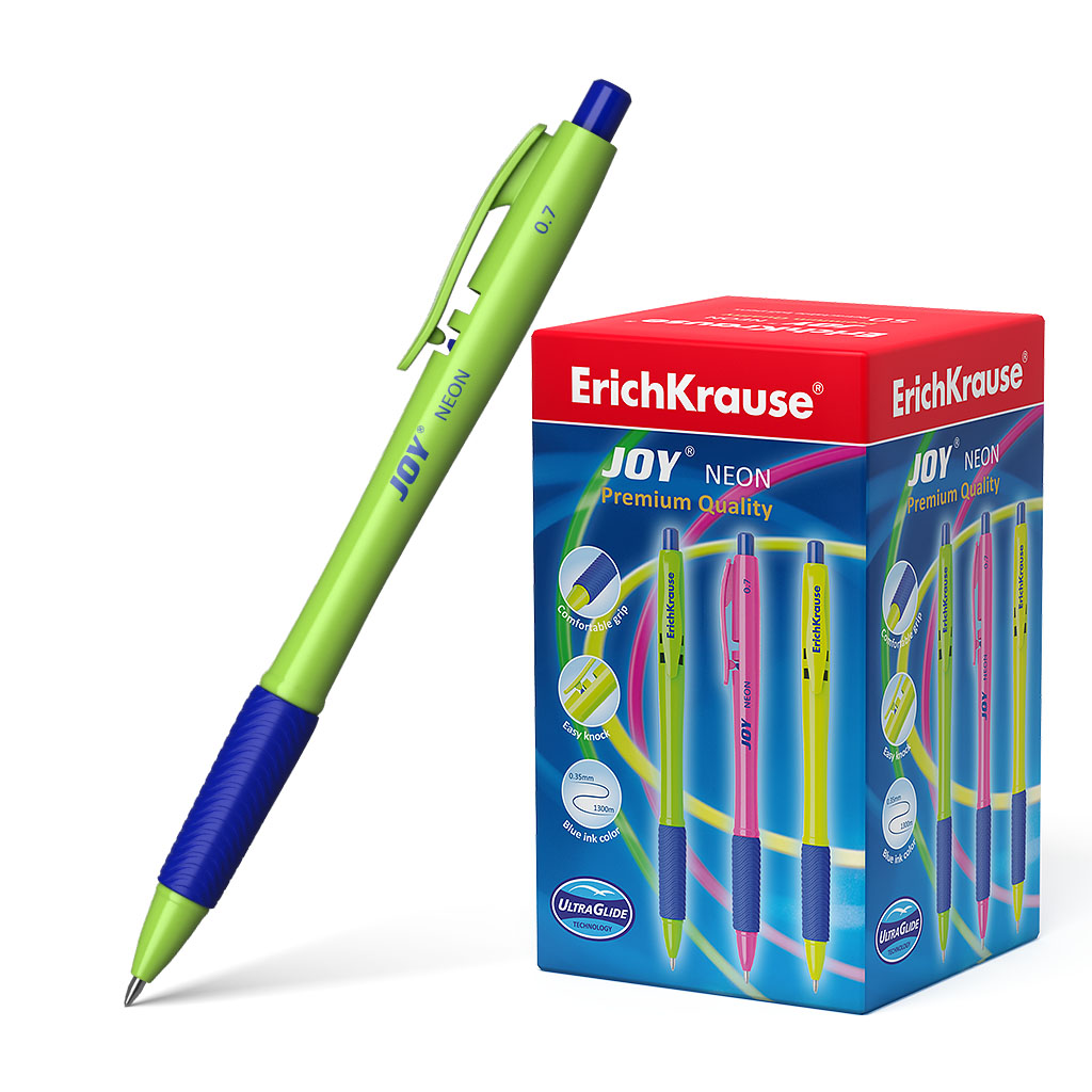 Ручка шариковая автоматическая ErichKrause® JOY® Neon, Ultra Glide Technology, цвет  чернил синий 