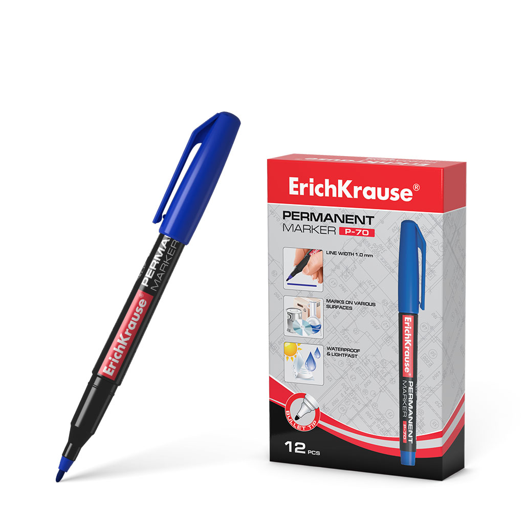 Перманентный маркер ErichKrause®  P-70, цвет чернил синий 