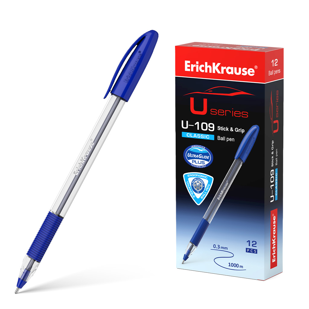 Ручка шариковая ErichKrause® U-109 Classic Stick&Grip 1.0, Ultra Glide Technology, цвет чернил синий 