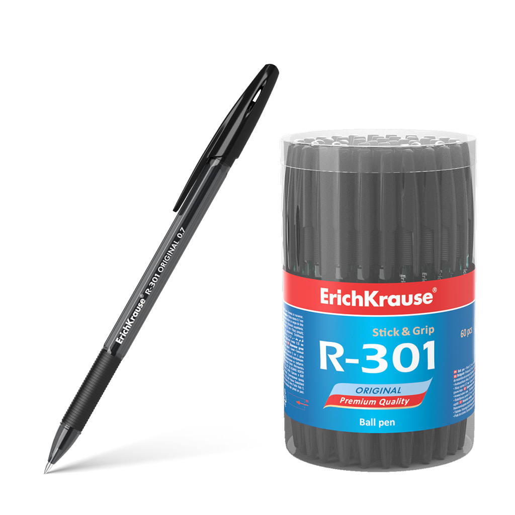Ручка шариковая ErichKrause® R-301 Original Stick&Grip 0.7, цвет чернил черный 
