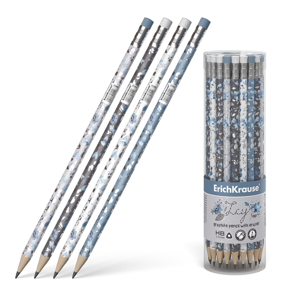 Чернографитный трехгранный карандаш с ластиком  ErichKrause® Frozen Beauty HB 