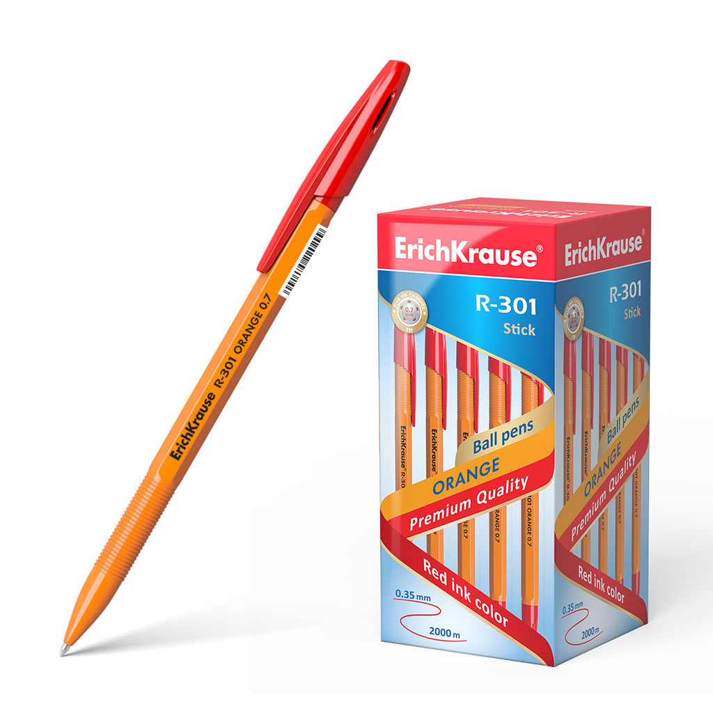 Ручка шариковая ErichKrause® R-301 Orange Stick 0.7, цвет чернил красный 