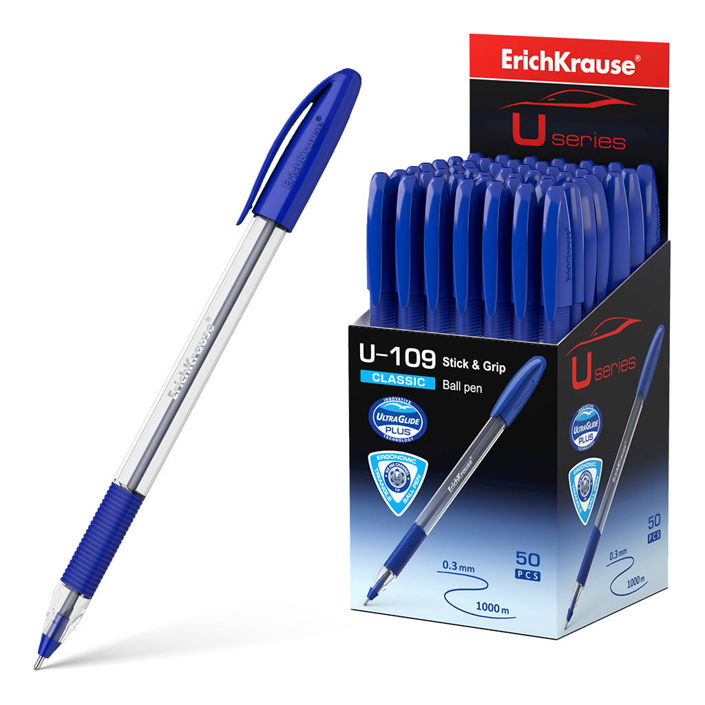 Ручка шариковая ErichKrause® U-109 Classic Stick&Grip 1.0, Ultra Glide Technology, цвет чернил синий 