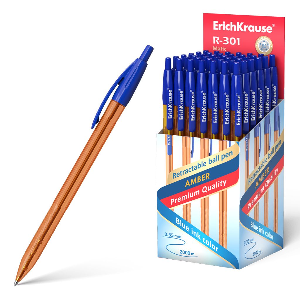 Ручка шариковая автоматическая ErichKrause® R-301 Amber Matic 0.7, цвет чернил синий 