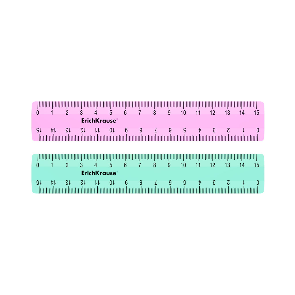 Линейка пластиковая ErichKrause® Pastel Mint, 15см, ассорти из 2 цветов, в коробке-дисплее