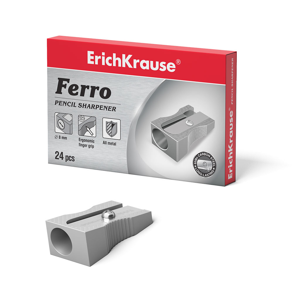 Металлическая точилка ErichKrause® Ferro, цвет корпуса серебряный 