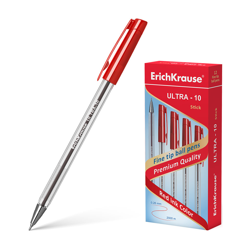 Ручка шариковая ErichKrause® ULTRA-10, цвет чернил красный 