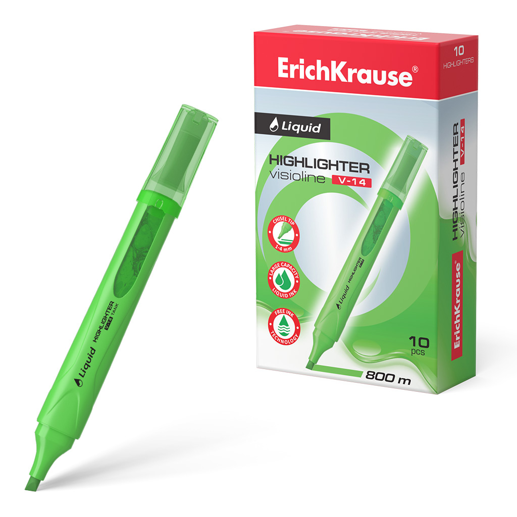 Текстмаркер с жидкими чернилами  ErichKrause® Liquid Visioline V-14 Neon, цвет чернил зеленый 