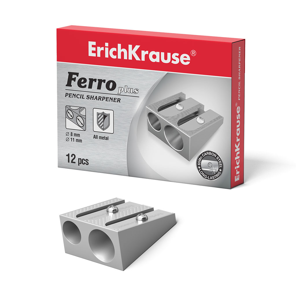 Металлическая точилка ErichKrause® Ferro Plus, два отверстия, цвет корпуса серебряный 