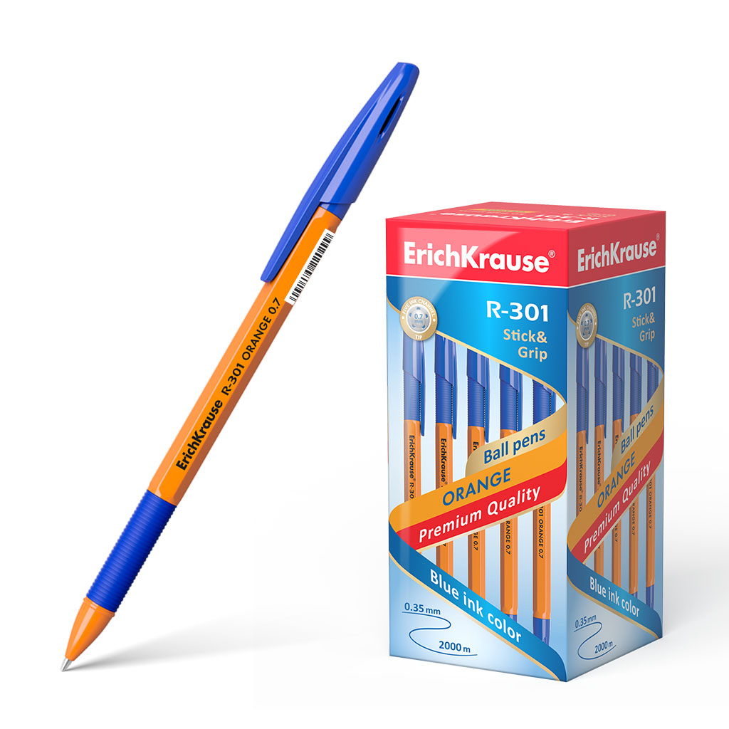 Ручка шариковая ErichKrause® R-301 Orange Stick&Grip 0.7, цвет чернил синий 