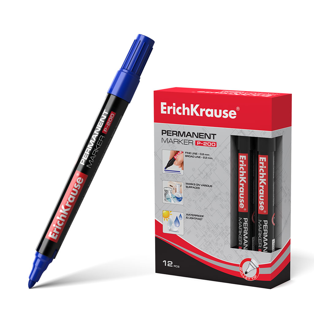 Перманентный маркер ErichKrause®  P-200, цвет чернил синий 