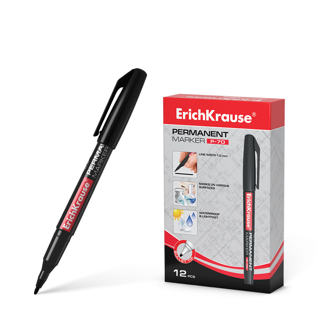 Перманентный маркер ErichKrause®  P-70, цвет чернил черный 
