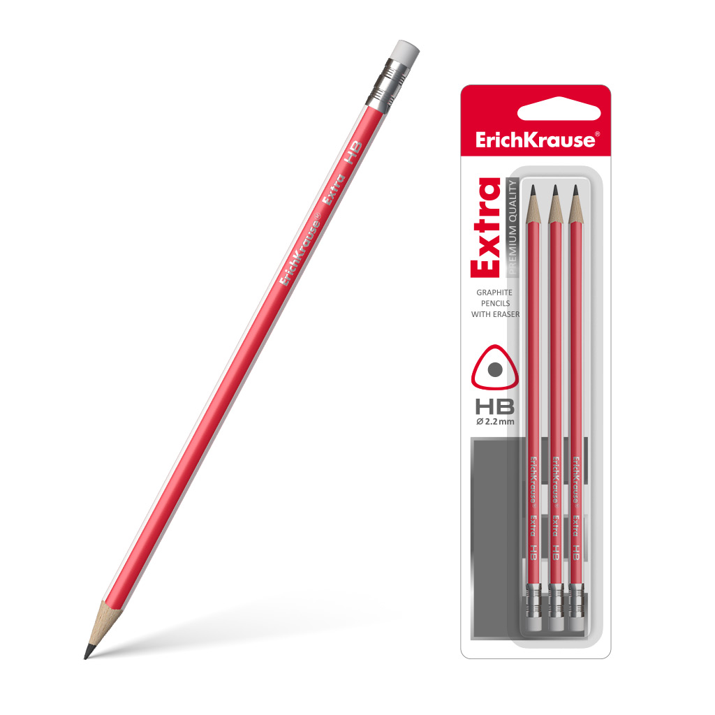 Чернографитный трехгранный карандаш с ластиком ErichKrause® Extra HB 