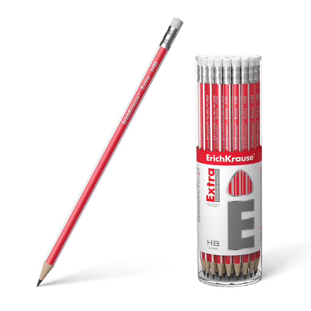 Чернографитный трехгранный карандаш с ластиком ErichKrause® Extra HB 