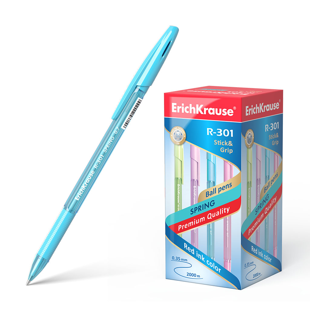 Ручка шариковая ErichKrause® R-301 Spring Stick&Grip 0.7, цвет чернил синий 