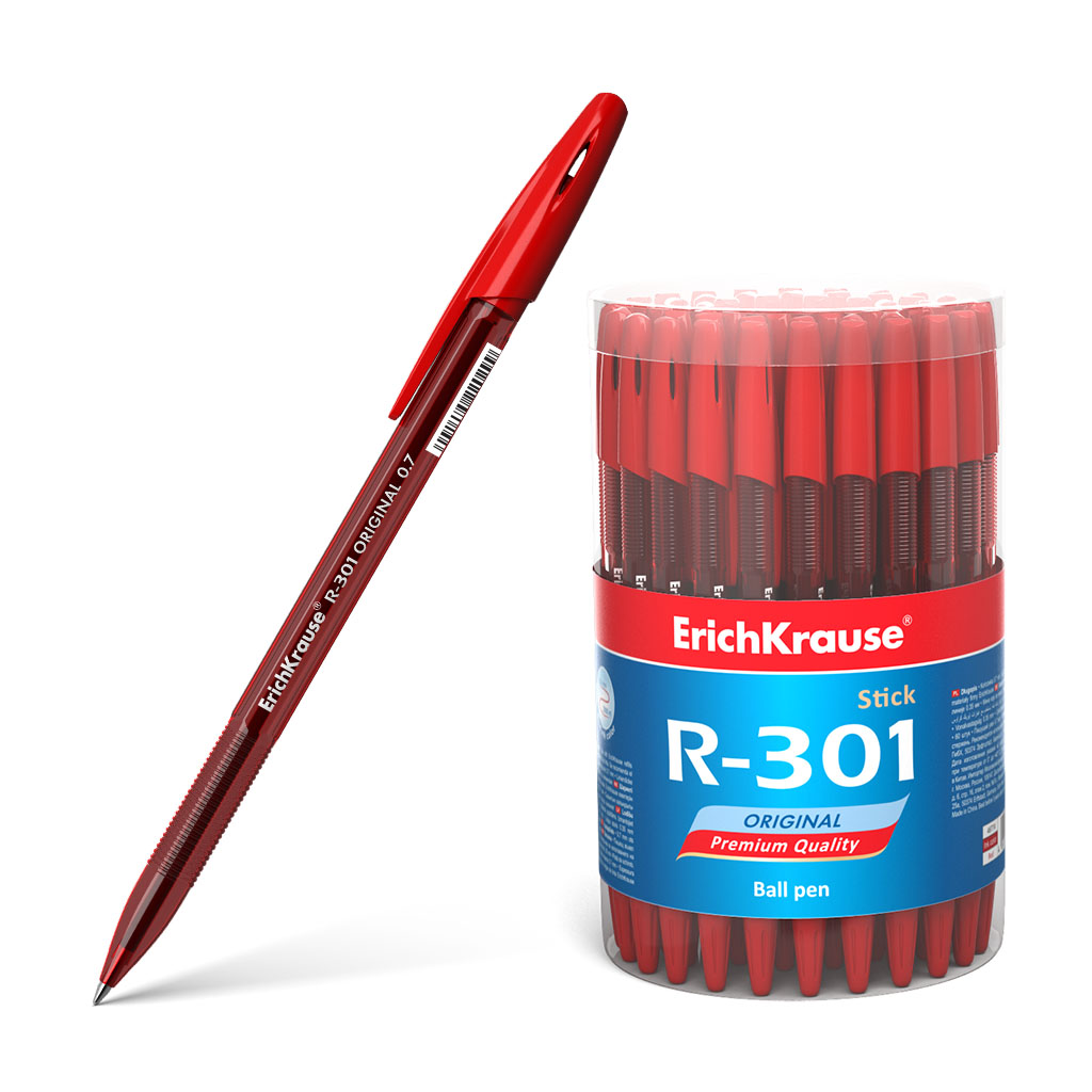 Ручка шариковая ErichKrause® R-301 Original Stick 0.7, цвет чернил красный 