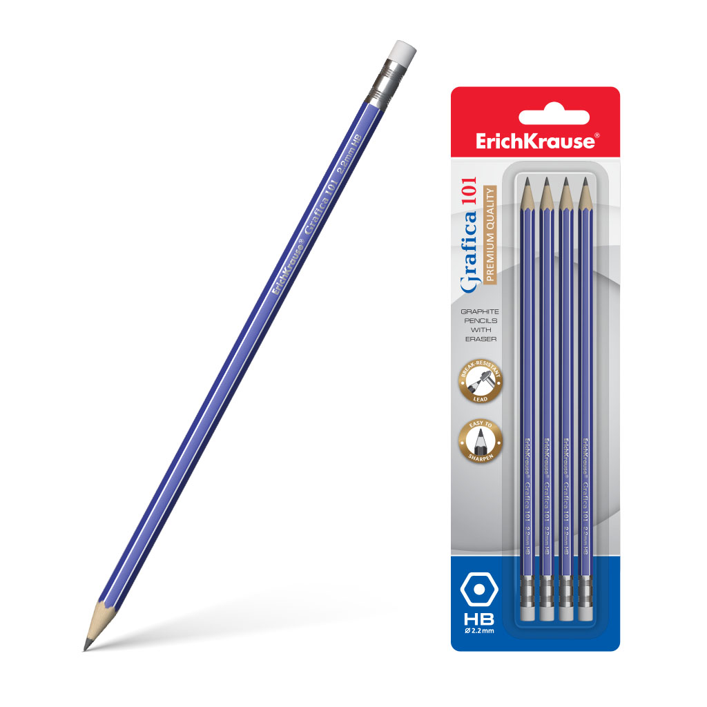 Чернографитный шестигранный карандаш с ластиком  ErichKrause® Grafica 101 HB 
