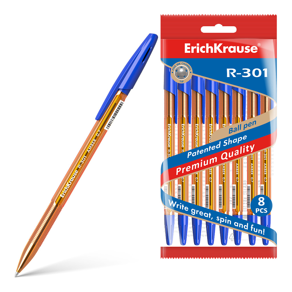 Ручка шариковая ErichKrause® R-301 Amber Stick 0.7, цвет чернил синий 