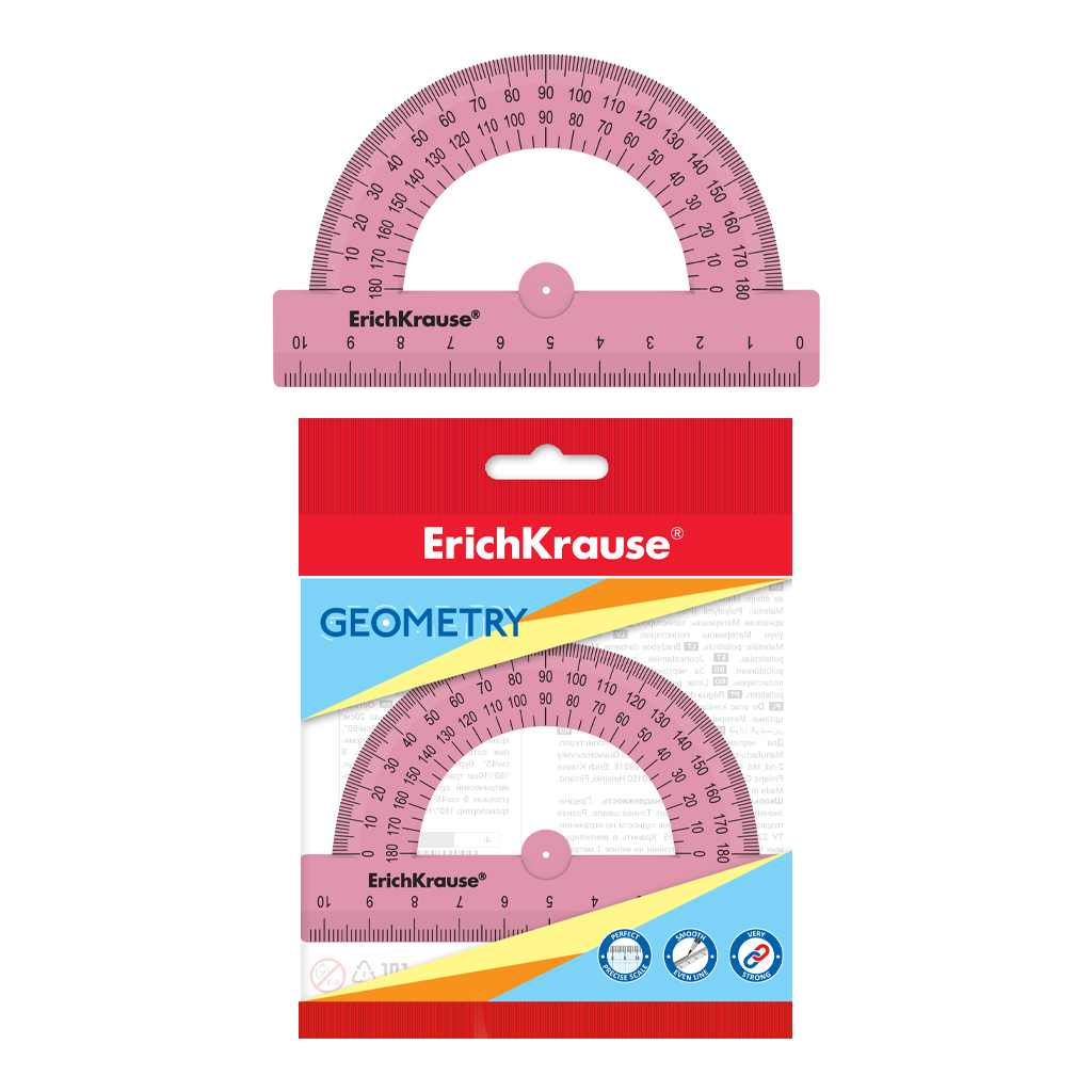 Транспортир пластиковый ErichKrause® Candy, 180°/10см, розовый, во флоупаке