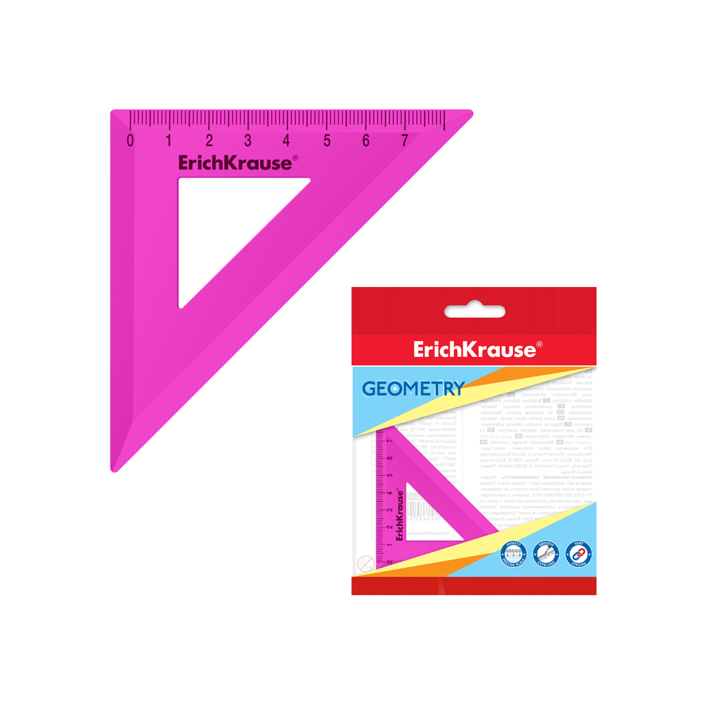 Угольник пластиковый ErichKrause® Neon Solid, 45°/7см, розовый, во флоупаке