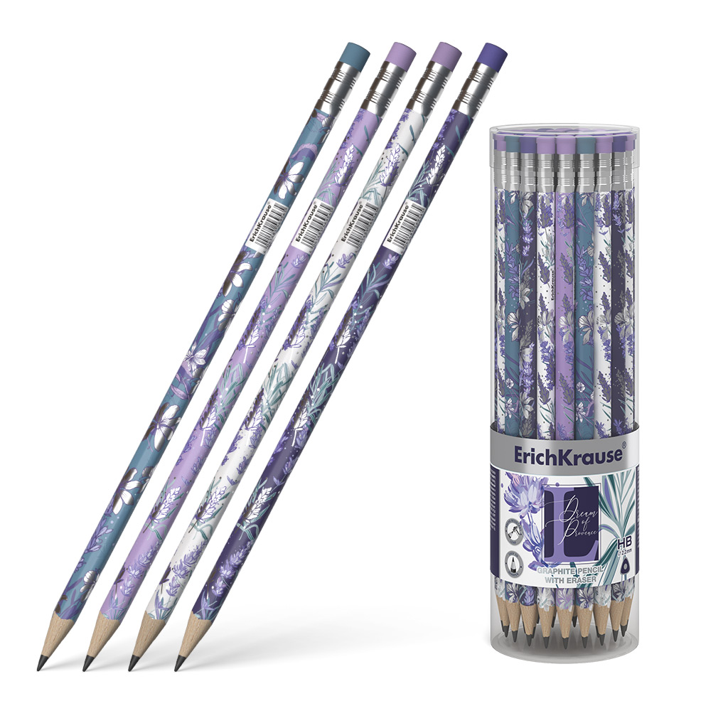 Чернографитный трехгранный карандаш с ластиком  ErichKrause® Lavender HB 