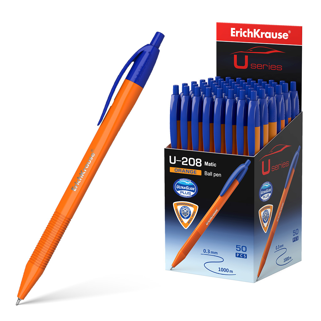 Ручка шариковая автоматическая ErichKrause® U-208 Orange Matic 1.0, Ultra Glide Technology, цвет чернил синий 