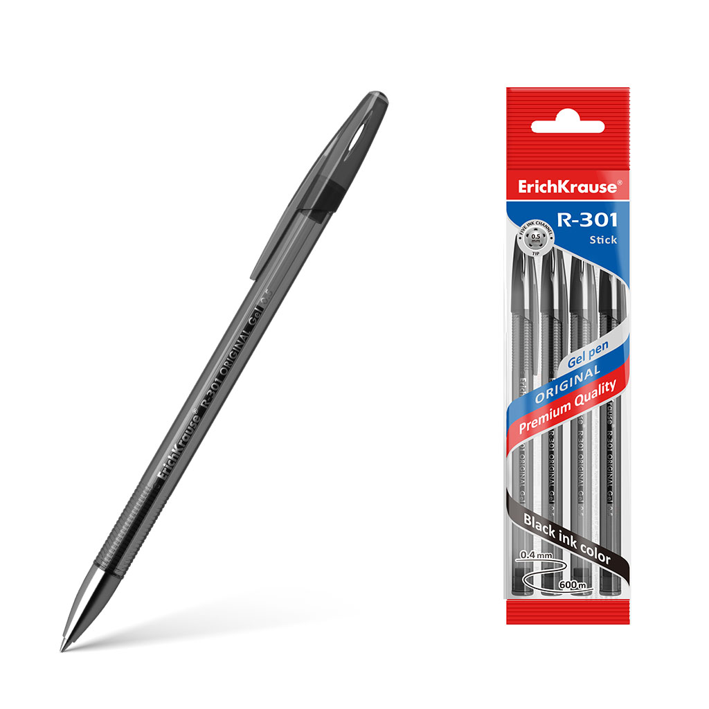 Ручка гелевая ErichKrause® R-301 Original Gel Stick 0.5, цвет чернил черный 