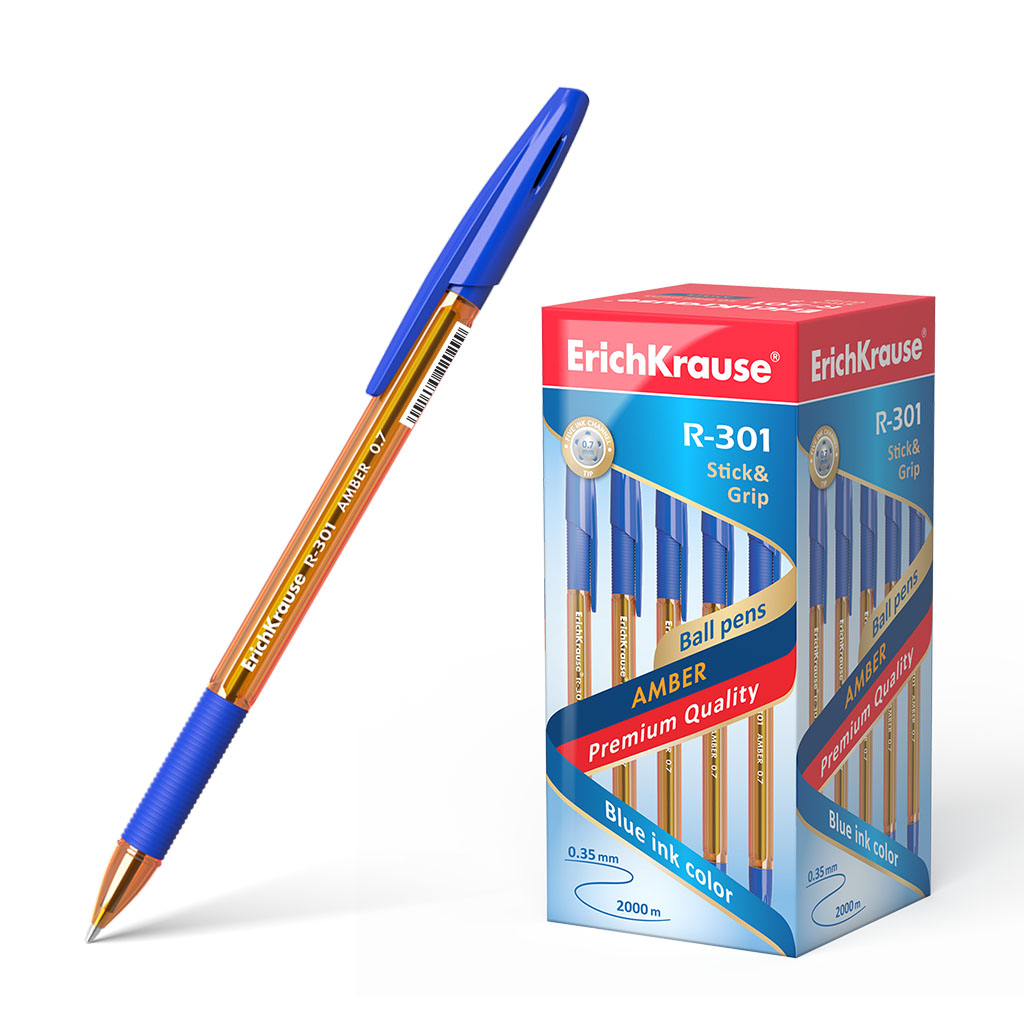 Ручка шариковая ErichKrause® R-301 Amber Stick&Grip 0.7, цвет чернил синий 