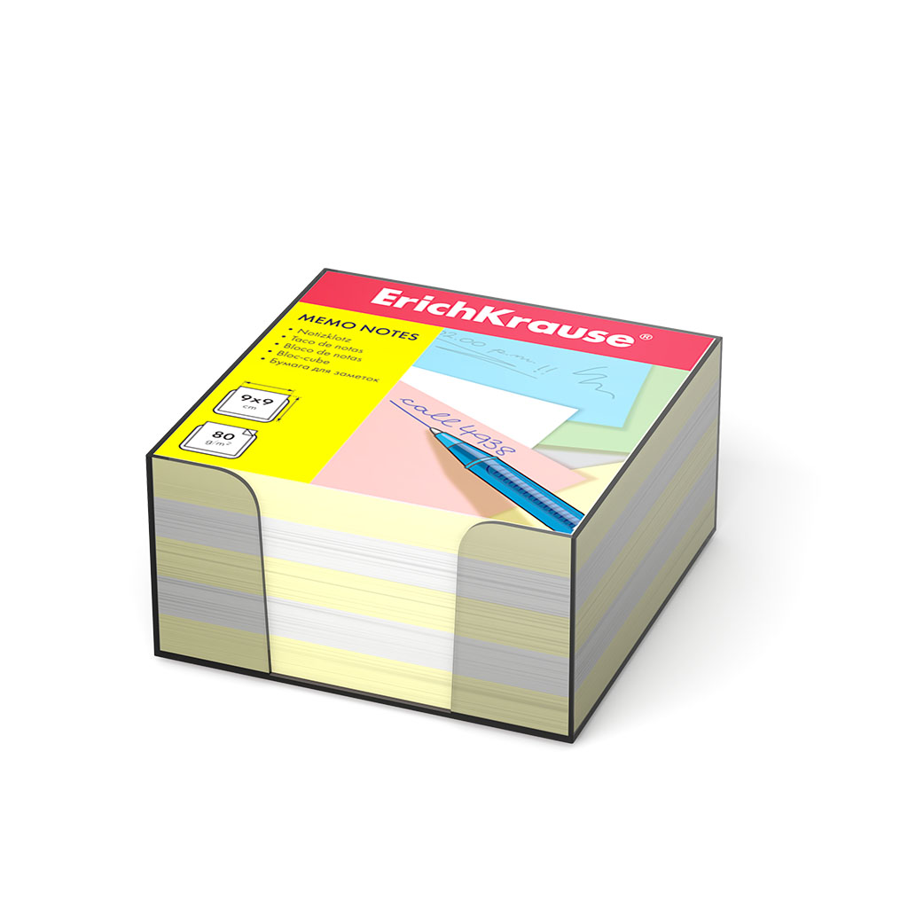 Бумага для заметок ErichKrause®, 90x90x50 мм, 2 цвета: белый, желтый, в пластиковой подставке