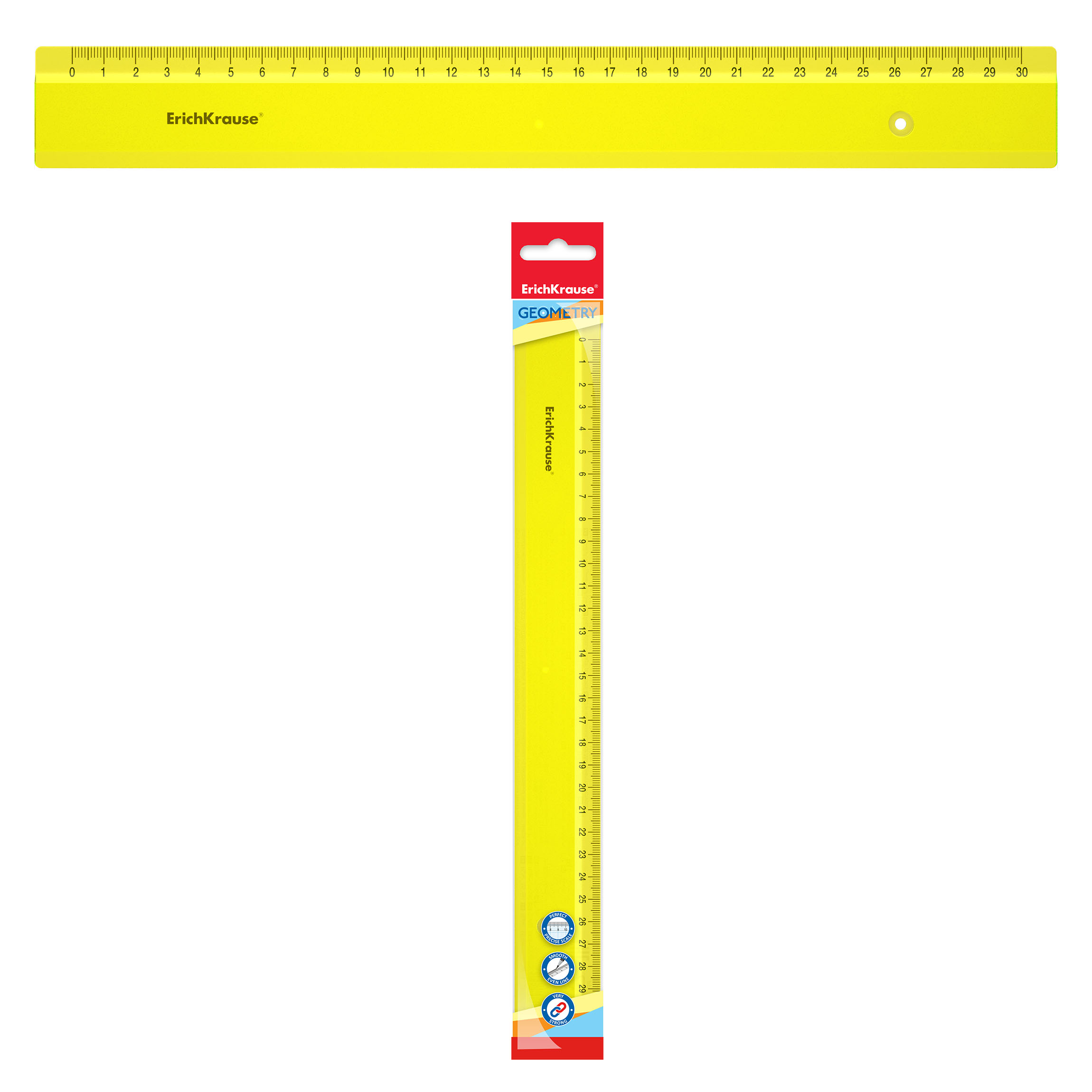 Линейка пластиковая ErichKrause® Neon, 30см, желтая, во флоупаке
